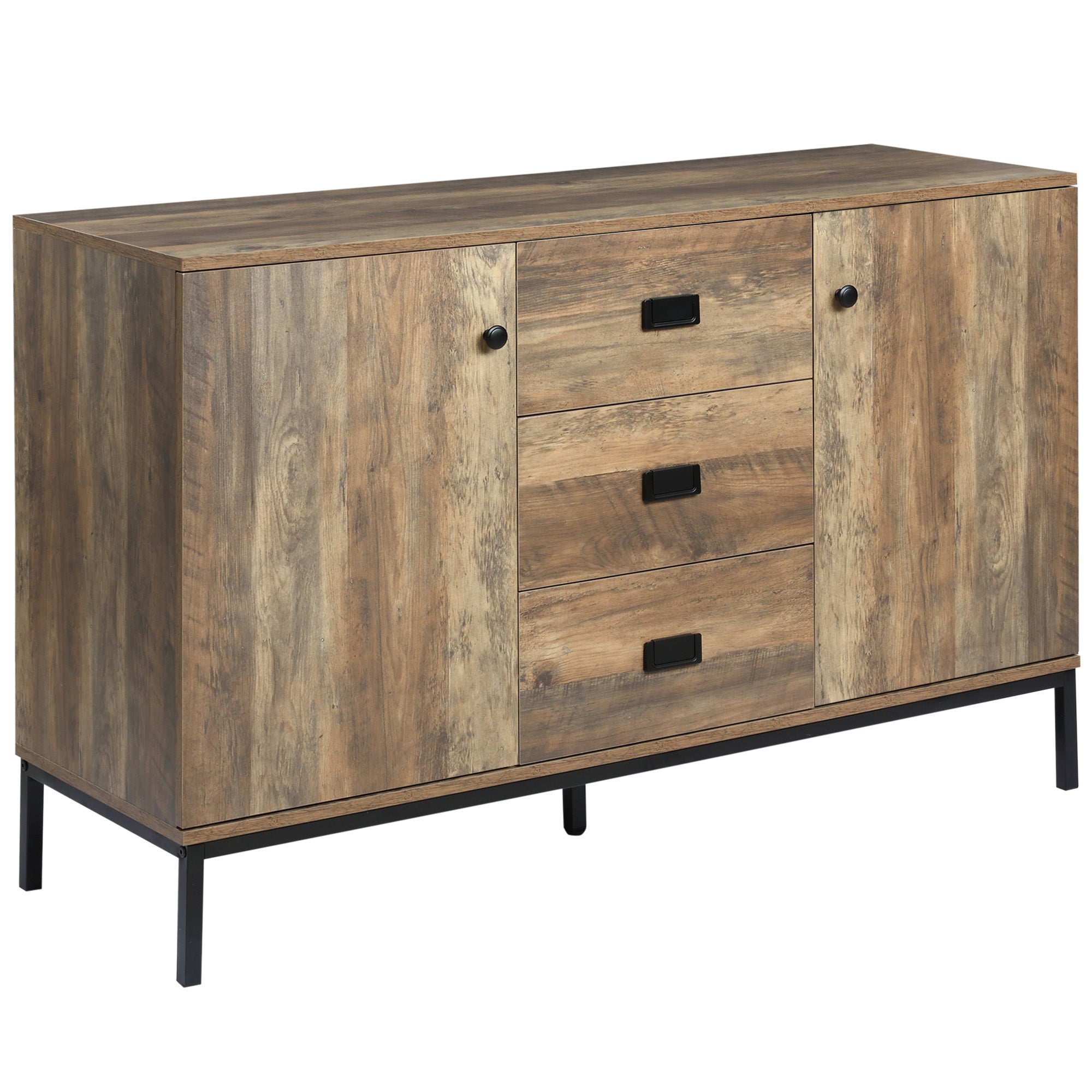 HOMCOM Industrial Sideboard with 3 Drawers, Storage Cabinet, Accent Cupboard with 2 Doors and Adjustable Shelves for Kitchen, Dining Room, Living Room, Distressed Brown